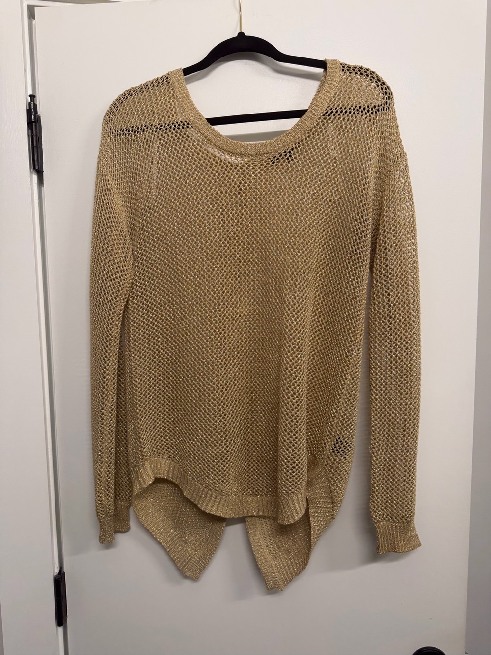 Lightweight Gold Open-Knit Crewneck Sweater